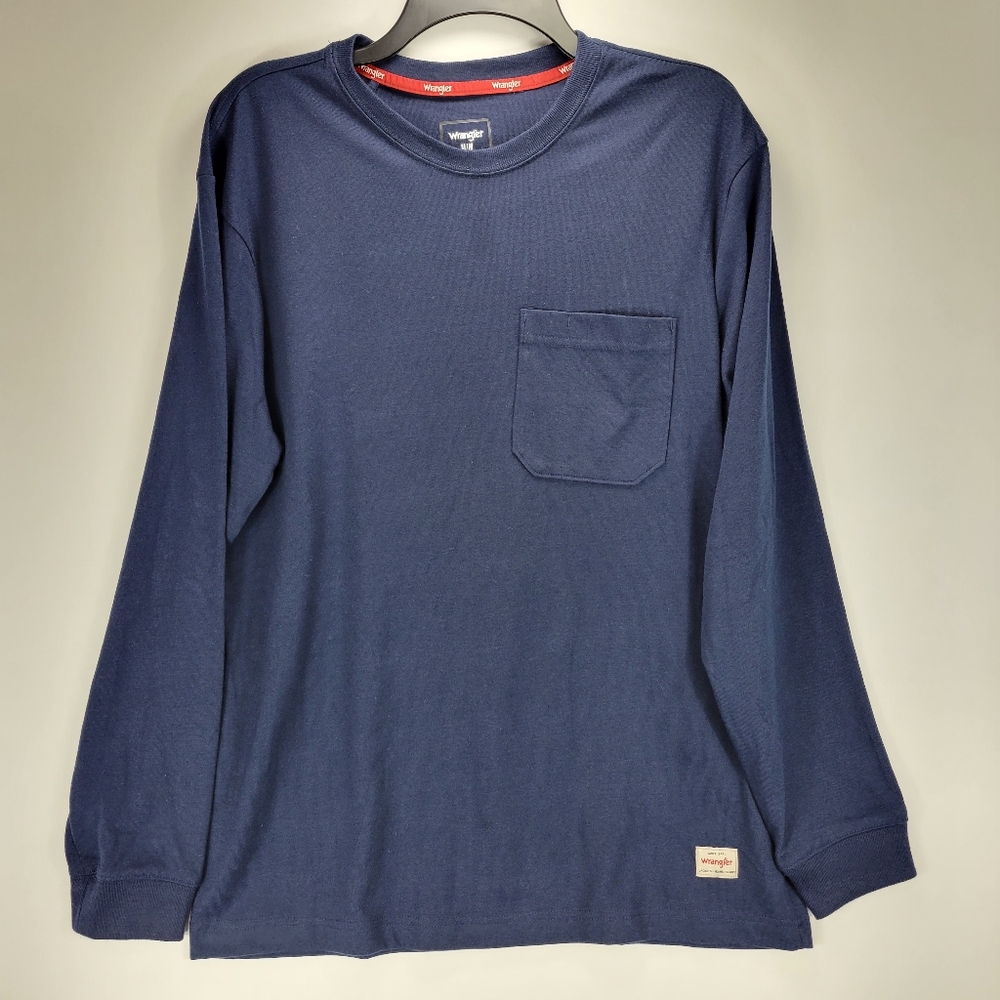 Wrangler Long Sleeve Pocket Work Shirt Mens Size Medium M Blue Cotton Blend